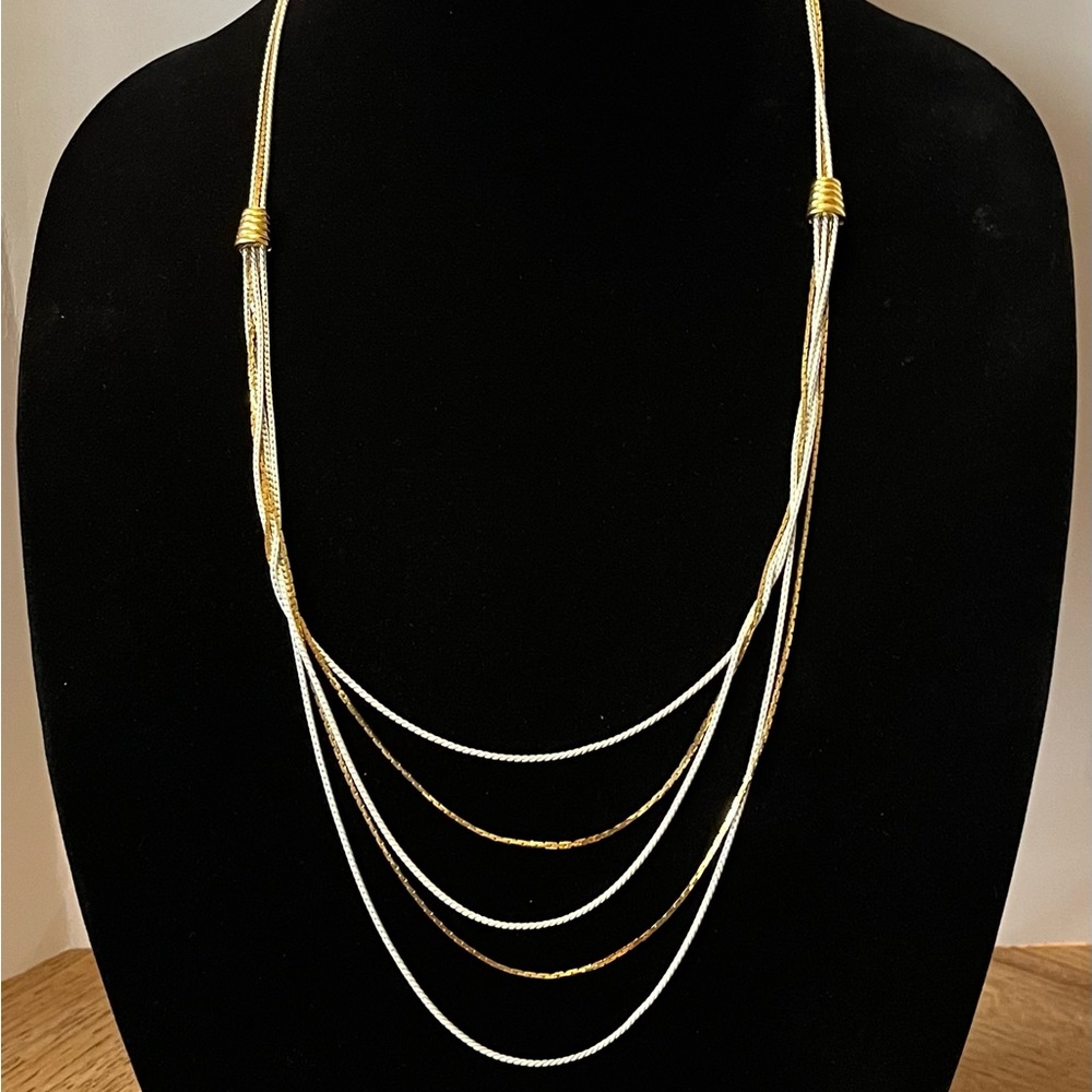 Vintage Monet Five Strand Gold tone & White Layered 15” Necklace